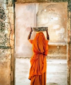 Indian Woman In Orange Dress Paint By Numbers