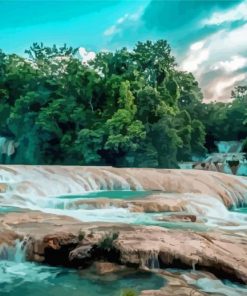 Mexico Landscape Agua Azul Waterfalls Paint By Numbers