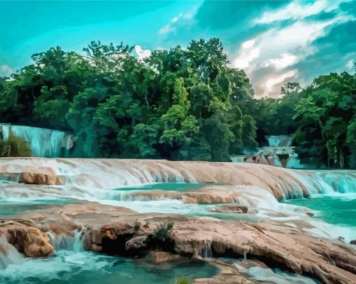 Mexico Landscape Agua Azul Waterfalls Paint By Numbers