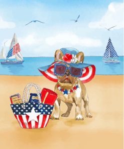 Patriotic Dog In The Beach Paint By Numbers
