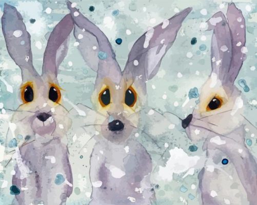 Rabbits In Snow Paint By Numbers