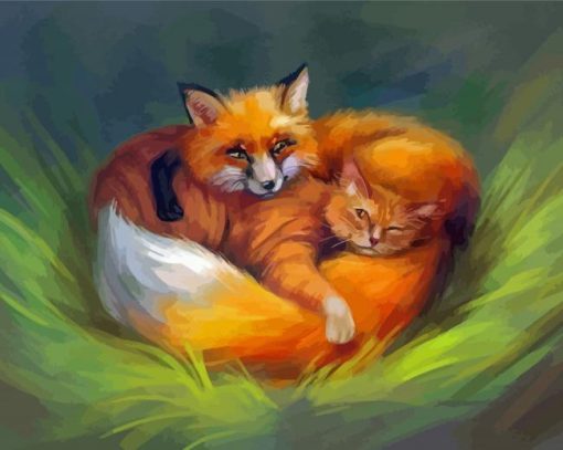 Sleepy Cat And Fox Paint By Numbers