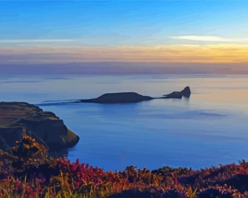 Sunset At Rhossili Bay Worms Head Paint By Numbers