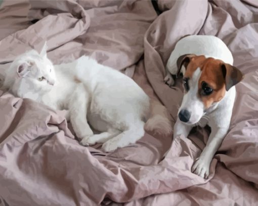 White Cat And Jack Russell Paint By Numbers