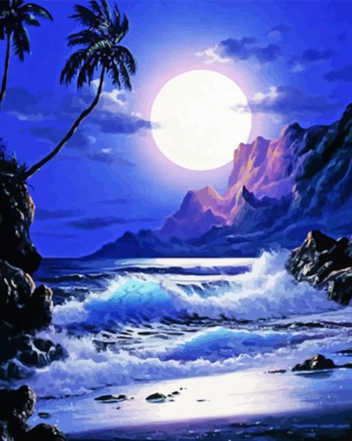 Full Moon Beach Evening Paint By Numbers