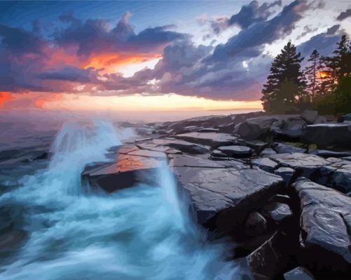 North Shore Rocks Minnesota Sunset Paint By Numbers