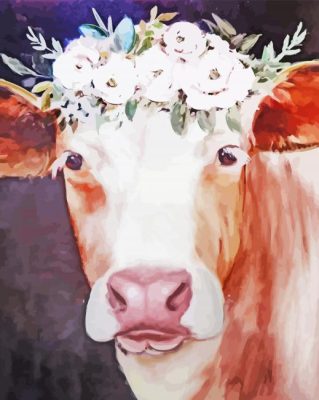 Cow With Flower Crown Paint By Numbers