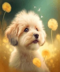 Puppy And Dandelions Paint By Numbers