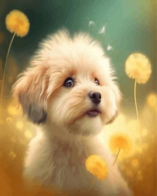 Puppy And Dandelions Paint By Numbers