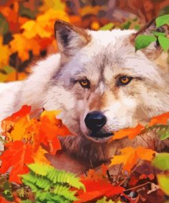 Wolf With Autumn Leaves Paint By Numbers
