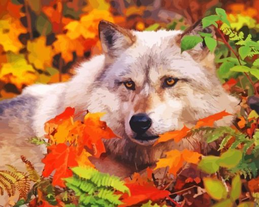 Wolf With Autumn Leaves Paint By Numbers