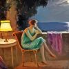 Young Woman By Terrace By The Sea Paint By Numbers