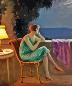 Young Woman By Terrace By The Sea Paint By Numbers