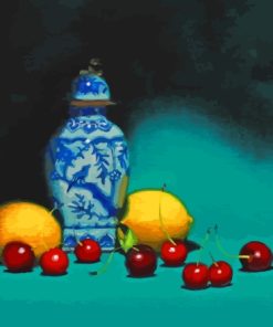 Blue Vase With Lemons And Cherries Paint By Numbers