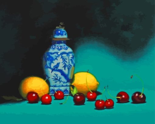 Blue Vase With Lemons And Cherries Paint By Numbers