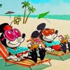 Cartoon Mickey And Minnie At The Beach Paint By Numbers