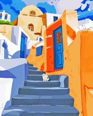 Cat In Greece Paint By Numbers