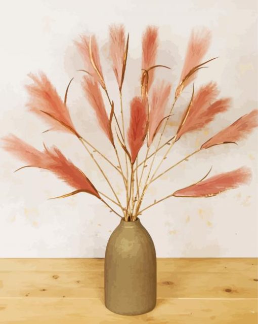 Pink Pampas In Vase Paint By Numbers