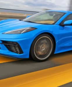 Blue Corvette Car On Road Paint By Numbers