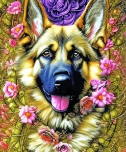 Floral Dog Paint By Numbers