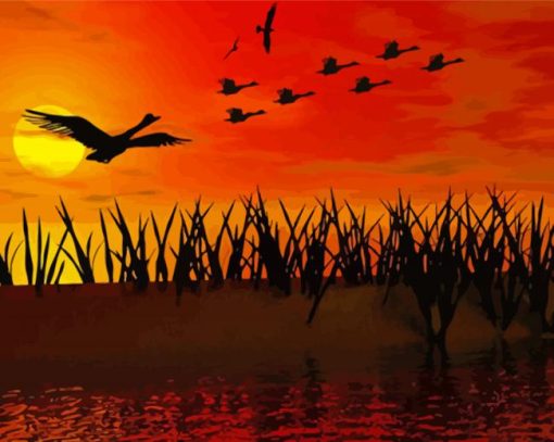 Flying Ducks Sunset Paint By Numbers