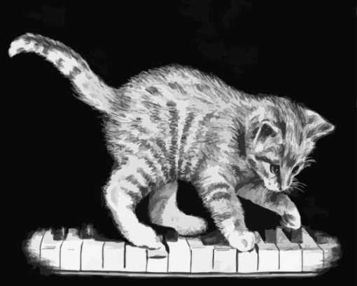 Monochrome Cat On Piano Paint By Numbers