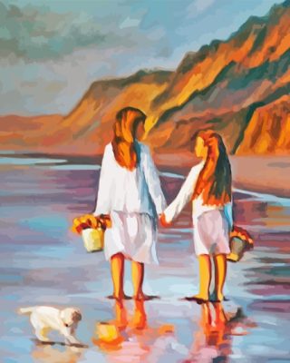 Sisters On Beach Paint By Numbers