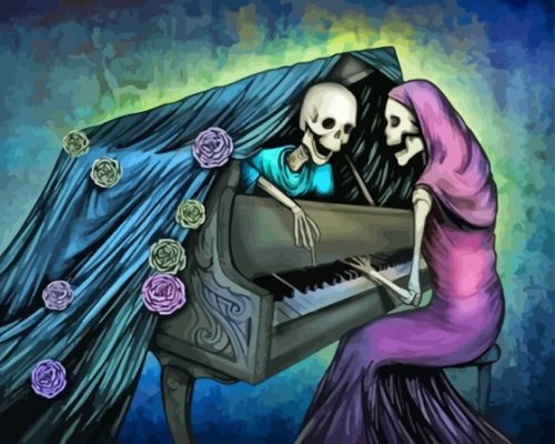 Skull Woman Playing Piano Paint By Numbers