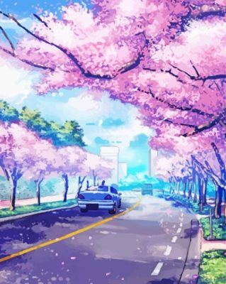 Anime Cherry Blossom Trees Paint By Numbers