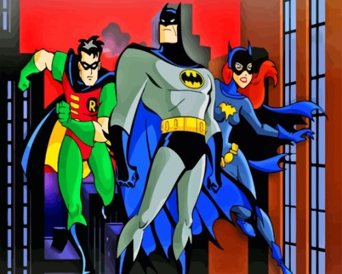 Batman With Catwoman And Robin Cartoon Paint By Numbers