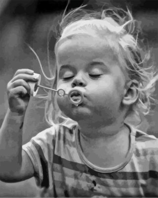 Black And White Little Girl Blowing Bubbles Paint By Numbers