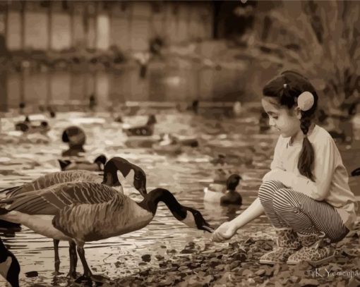 Black And White Girl With Geese Paint By Numbers