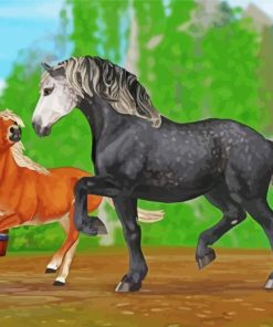 Brown And Black Percheron Horses Paint By Numbers