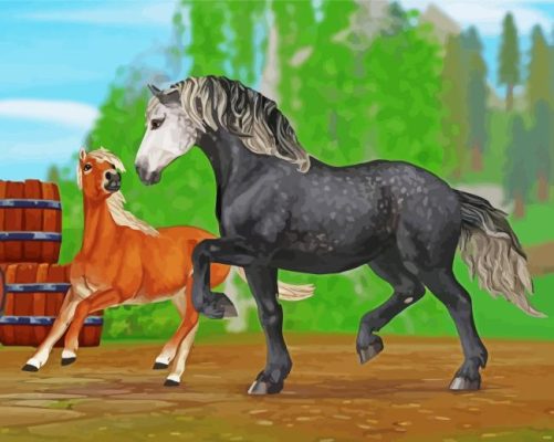 Brown And Black Percheron Horses Paint By Numbers