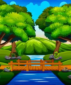 Cartoon Forest Wooden Bridge Paint By Numbers