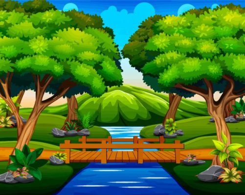 Cartoon Forest Wooden Bridge Paint By Numbers