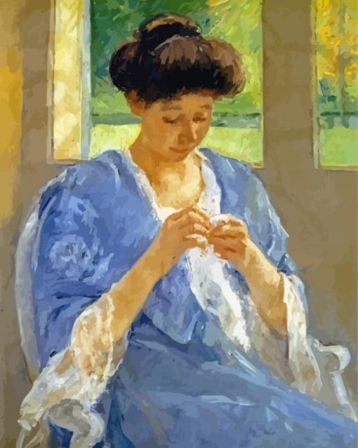 Cassatt Sewing Lady In Blue Dress Paint By Numbers