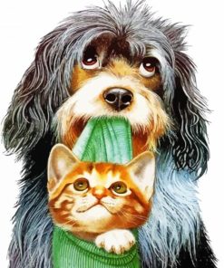 Dog Holding Cat In Mouth Paint By Numbers