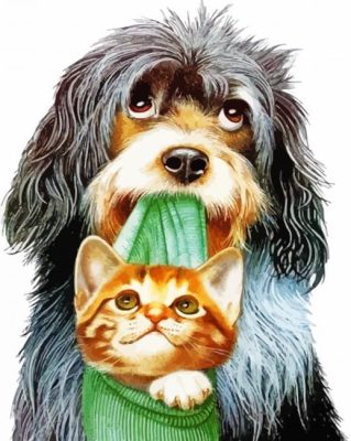 Dog Holding Cat In Mouth Paint By Numbers