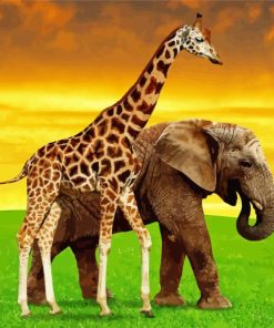 Elephant And Giraffe At Sunset Paint By Numbers