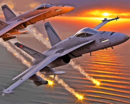 Fa 18 Hornet At Sunset Paint By Numbers