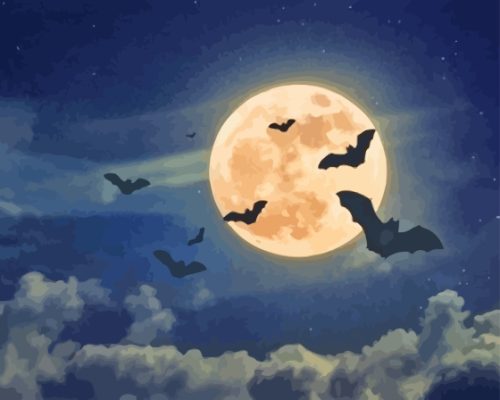 Full Moon Night Bats Paint By Numbers