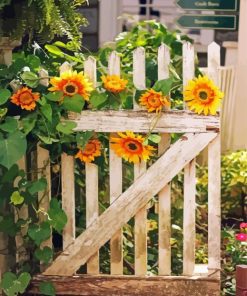 Garden Gate Sunflowers Paint By Numbers