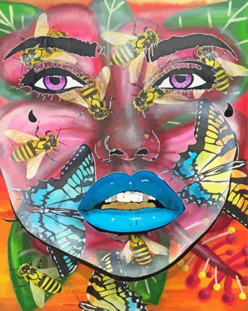 Graffiti Face With Bees And Butterflies Paint By Numbers