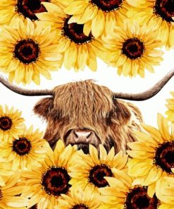 Highland Cow Sunflower Paint By Numbers