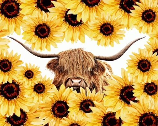 Highland Cow Sunflower Paint By Numbers