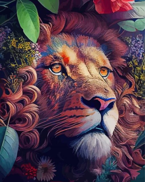 Lion In Flowers Paint By Numbers