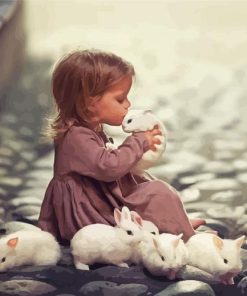 Little Girl With White Rabbits Paint By Numbers
