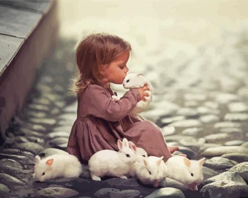 Little Girl With White Rabbits Paint By Numbers