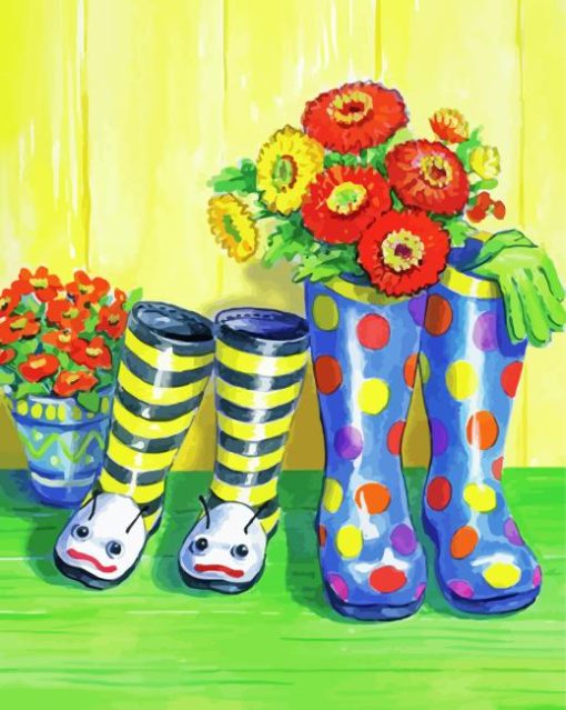 Rain Boots And Flowers Paint By Numbers